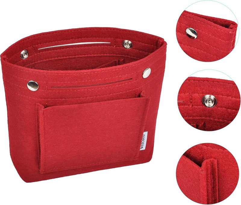 Vercord Mini Slim Small Felt Purse Organizer Insert Inside Handbag Tote Pocketbook for Women Burgundy - Image 4